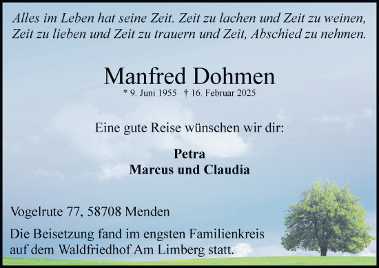 Traueranzeige von Manfred Dohmen von Tageszeitung