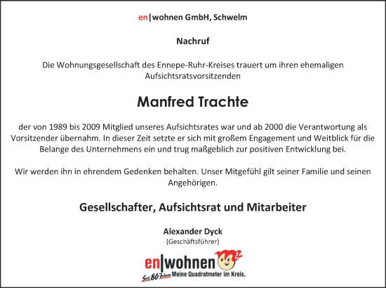 Traueranzeige von Manfred Trachte von Tageszeitung