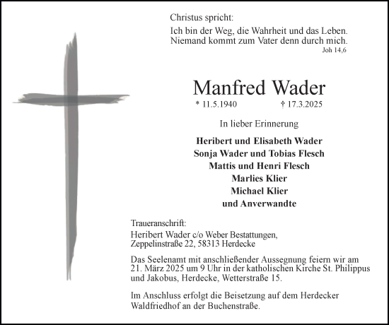 Traueranzeige von Manfred Wader von Tageszeitung