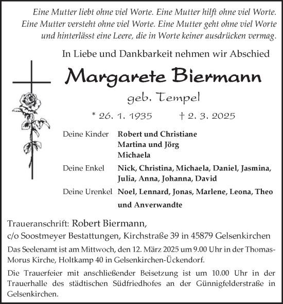Traueranzeige von Margarete Biermann von Tageszeitung