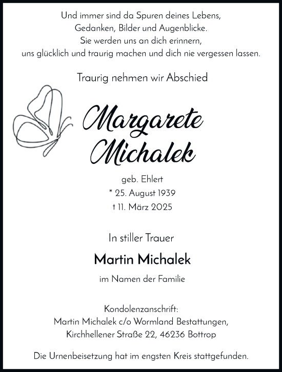 Traueranzeige von Margarete Michalek von Tageszeitung