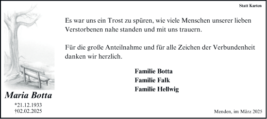 Traueranzeige von Maria Botta von Tageszeitung