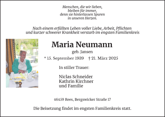 Traueranzeige von Maria Neumann von Tageszeitung