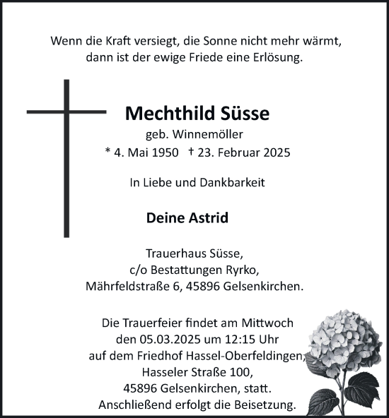 Traueranzeige von Mechthild Süsse von Tageszeitung