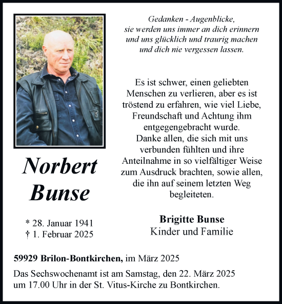 Traueranzeige von Norbert Bunse von Tageszeitung