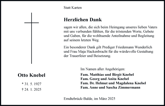 Traueranzeige von Otto Knebel von Tageszeitung