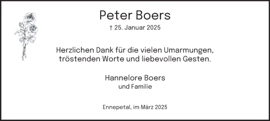 Traueranzeige von Peter Boers von Tageszeitung