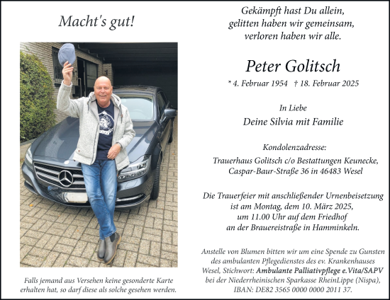 Traueranzeige von Peter Golitsch von Tageszeitung