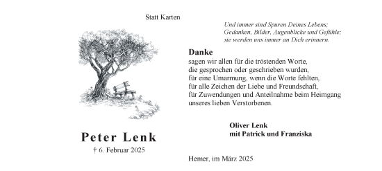 Traueranzeige von Peter Lenk von Tageszeitung