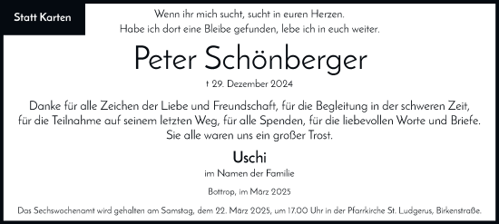 Traueranzeige von Peter Schönberger von Tageszeitung