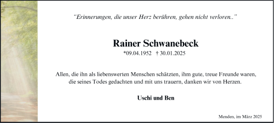 Traueranzeige von Rainer Schwanebeck von Tageszeitung