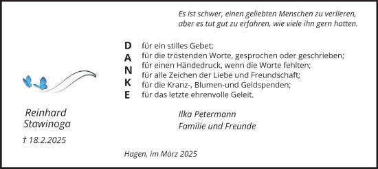 Traueranzeige von Reinhard Stawinoga von Tageszeitung