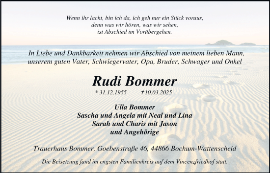Traueranzeige von Rudi Bommer von Tageszeitung