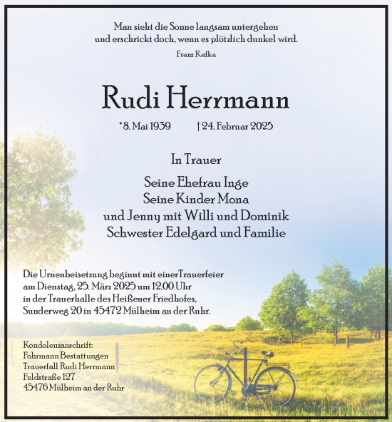 Traueranzeige von Rudi Herrmann von Tageszeitung