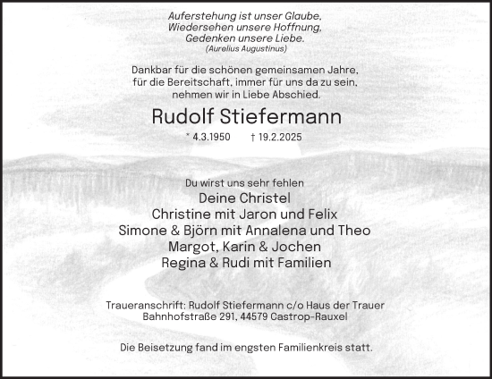 Traueranzeige von Rudolf Stiefermann von Tageszeitung