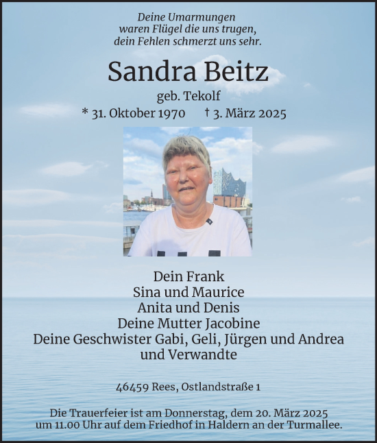 Traueranzeige von Sandra Beitz von Tageszeitung