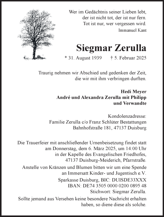 Traueranzeige von Siegmar Zerulla von Tageszeitung