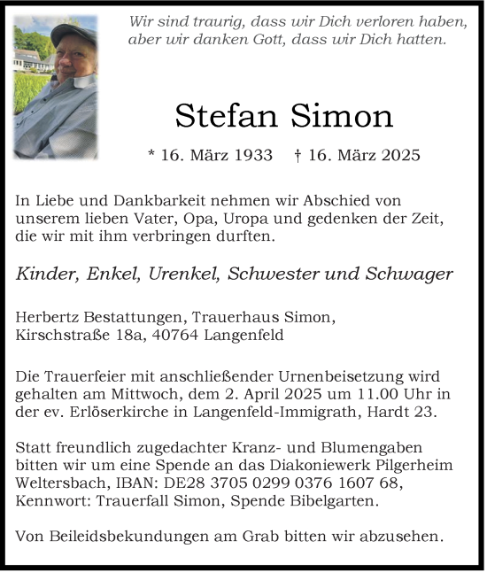 Traueranzeige von Stefan Simon von Tageszeitung
