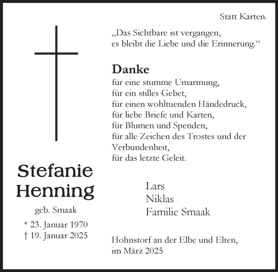 Traueranzeige von Stefanie Henning von Tageszeitung