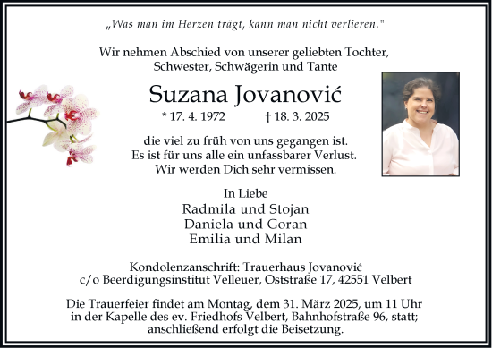Traueranzeige von Suzana Jovanovic von Tageszeitung