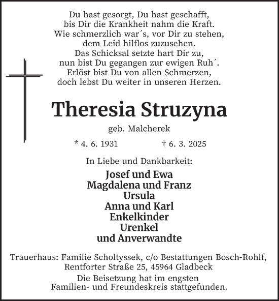 Traueranzeige von Theresia Struzyna von Tageszeitung