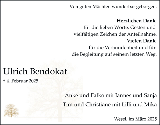 Traueranzeige von Ulrich Bendokat von Tageszeitung
