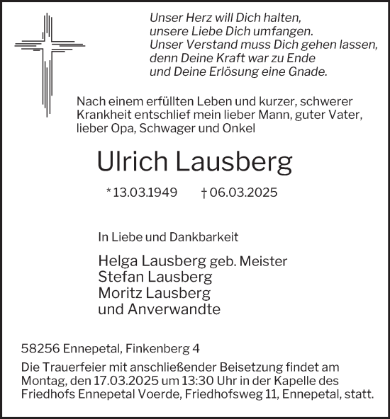 Traueranzeige von Ulrich Lausberg von Tageszeitung