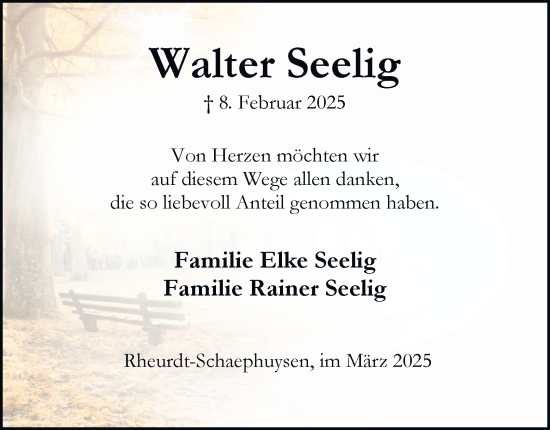Traueranzeige von Walter Seelig von Tageszeitung