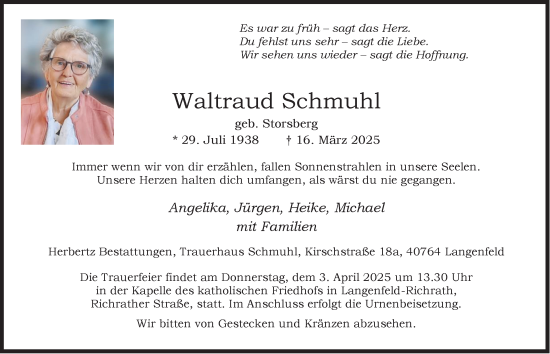Traueranzeige von Waltraud Schmuhl von Tageszeitung