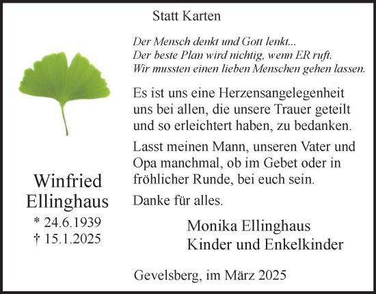 Traueranzeige von Winfried Ellinghaus von Tageszeitung