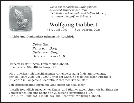 Traueranzeige von Wolfgang Gabbert von Tageszeitung