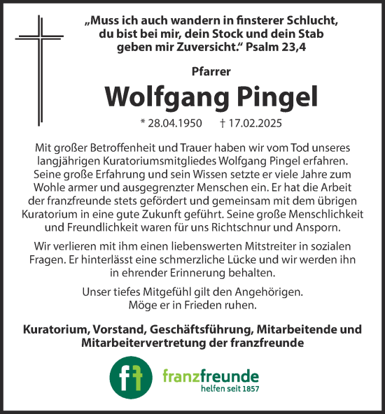 Traueranzeige von Wolfgang Pingel von Tageszeitung