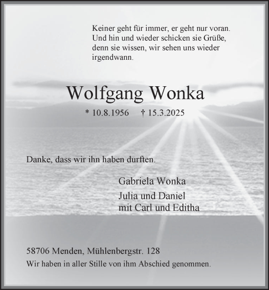 Traueranzeige von Wolfgang Wonka von Tageszeitung