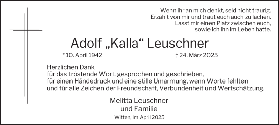 Traueranzeige von Adolf Leuschner von Tageszeitung
