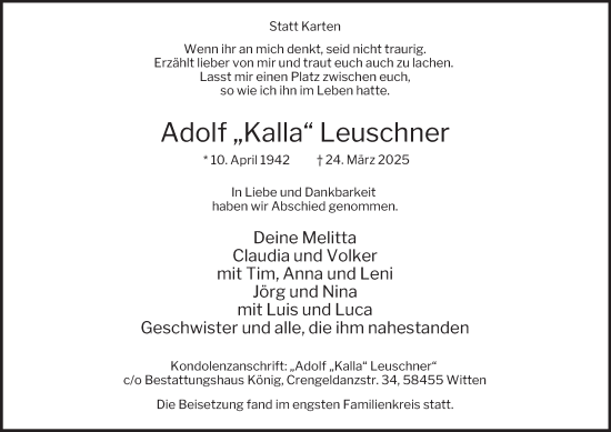 Traueranzeige von Adolf Leuschner von Tageszeitung