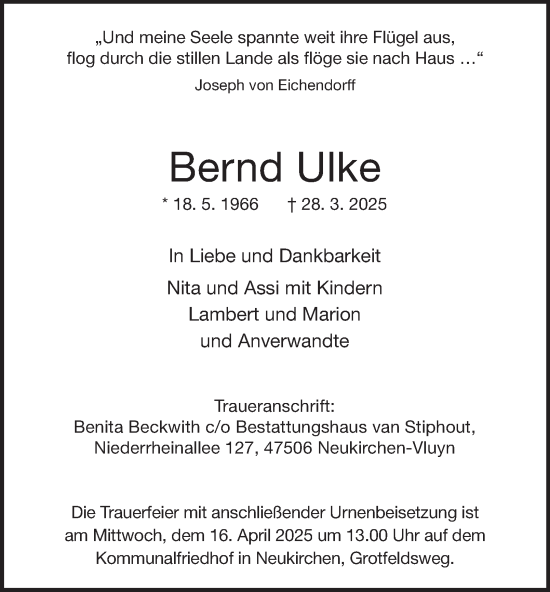 Traueranzeige von Bernd Ulke von Tageszeitung