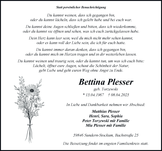Traueranzeige von Bettina Plesser von Tageszeitung