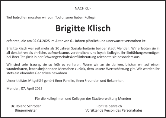 Traueranzeige von Brigitte Klisch von Tageszeitung