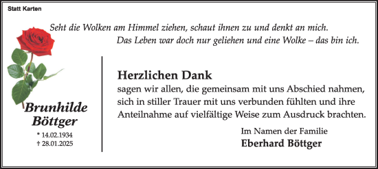 Traueranzeige von Brunhilde Böttger von Tageszeitung