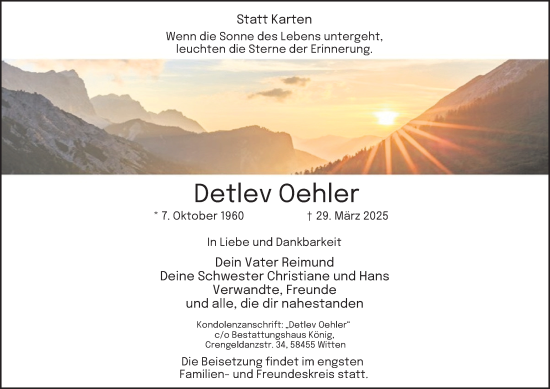 Traueranzeige von Detlev Oehler von Tageszeitung