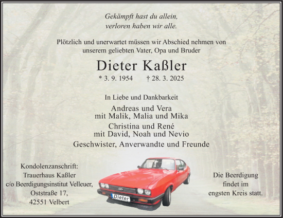 Traueranzeige von Dieter Kaßler von Tageszeitung
