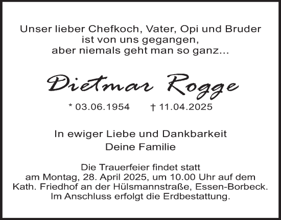 Traueranzeige von Dietmar Rogge von Tageszeitung
