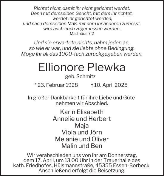 Traueranzeige von Ellionore Plewka von Tageszeitung