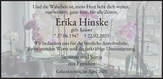 Traueranzeige von Erika Hinske von Tageszeitung