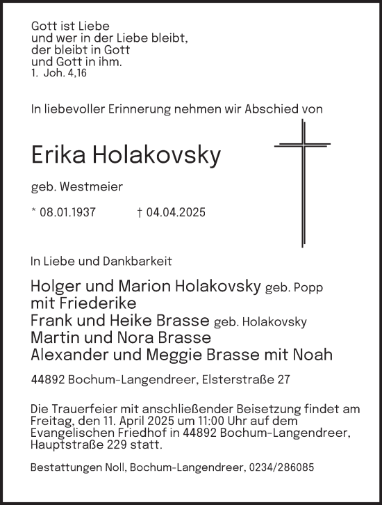 Traueranzeige von Erika Holakovsky von Tageszeitung