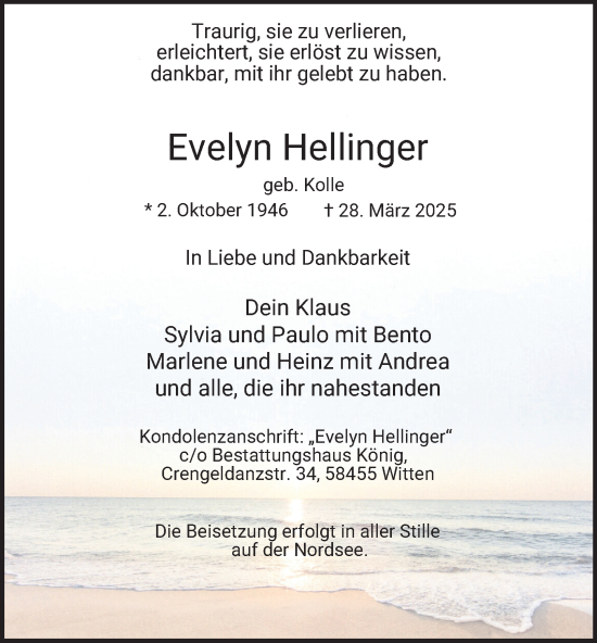 Traueranzeige von Evelyn Hellinger von Tageszeitung