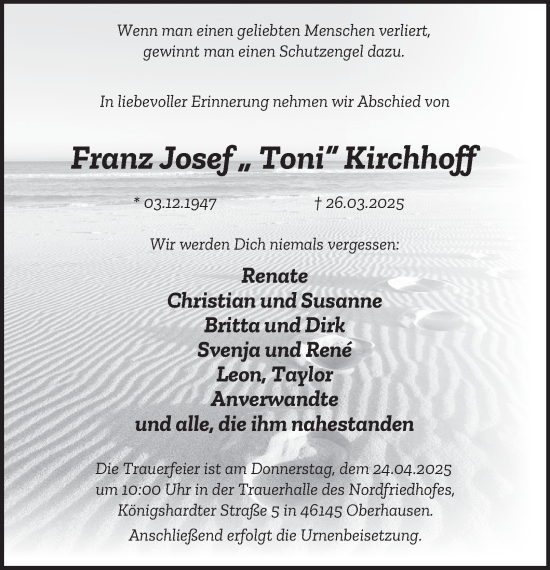 Traueranzeige von Franz Josef Kirchhoff von Tageszeitung