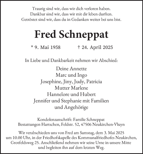 Traueranzeige von Fred Schneppat von Tageszeitung
