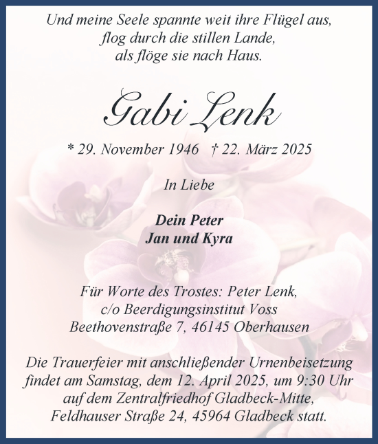 Traueranzeige von Gabi Lenk von Tageszeitung