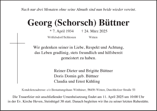Traueranzeige von Georg Büttner von Tageszeitung